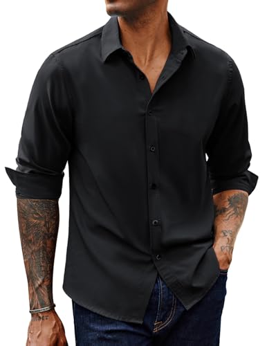 PJ PAUL JONES Hemd Herren Langarm Businesshemden Regular Fit Bügelfrei Stretch Freizeithemd (Schwarz, 2XL) von PJ PAUL JONES