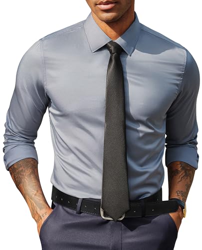 PJ PAUL JONES Hemd Herren Langarm Businesshemden Stretch Faltenfrei Regular Fit Hemd Longshirt Freizeithemden, Silbergrau, XL von PJ PAUL JONES