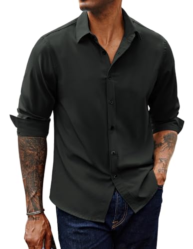 PJ PAUL JONES Hemd Herren Langarm Freizeithemd Regular Fit Bügelfrei Stretch Businesshemden (Kohle Schwarz, S) von PJ PAUL JONES