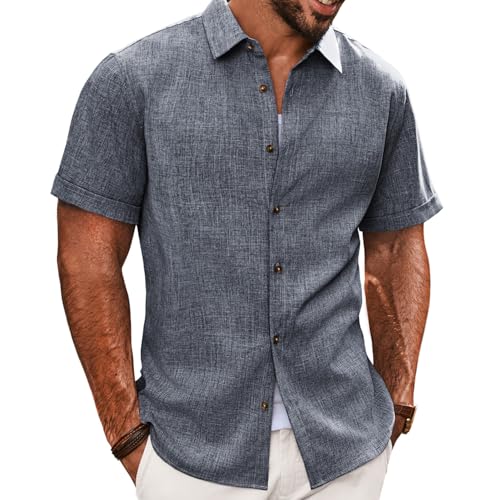 PJ PAUL JONES Hemden Herren Kurzarm Hemd Sommerhemd Casual Strandhemd Freizeithemden (Grau, XXL) von PJ PAUL JONES