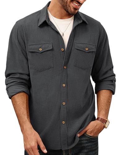 PJ PAUL JONES Hemdjacke Herren Cordhemd Button Down Freizeithemden Hemd Herren Langarm Dunkelgrau M von PJ PAUL JONES