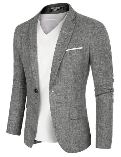 PJ PAUL JONES Herren Anzugjacke Blazer EIN Knopf Regular Fit Sportsakko für Abendessen (Dunkelgrau, M) von PJ PAUL JONES