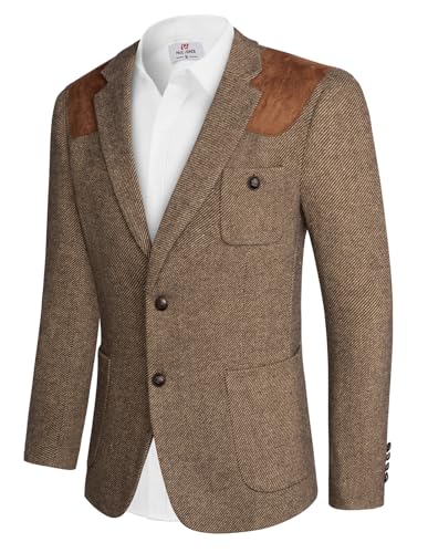 PJ PAUL JONES Herren-Blazer Fischgräten-Tweed, Sportmäntel, zwei Knöpfe, Wollmischung, formelle Jacke, dark coffee, XX-Large PJ PAUL JONES Herren-Blazer Fischgräten-Tweed, Sportmäntel, zwei Knöpfe, Wollmischung, formelle Jacke, dark coffee, XX-Large von PJ PAUL JONES