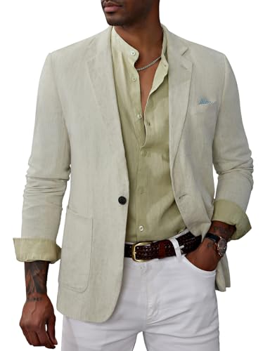 PJ PAUL JONES Herren Blazer Sportlich mit Reverskragen 1 Knopf Regular Fit Leinen Blazer (Beige, S) von PJ PAUL JONES