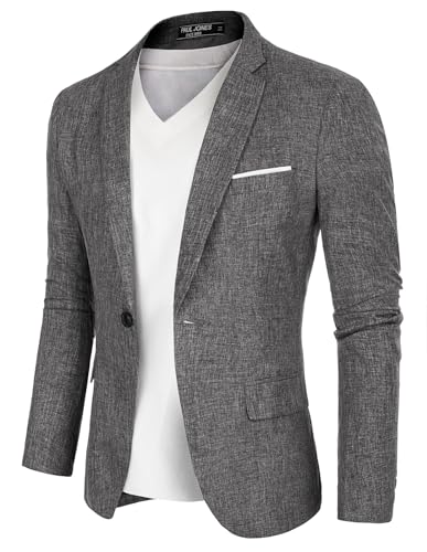 PJ PAUL JONES Herren Sakko Sportlich Regular Fit 1 Knöpfe Casual Business Blazer (Grauschwarz, XXL) von PJ PAUL JONES