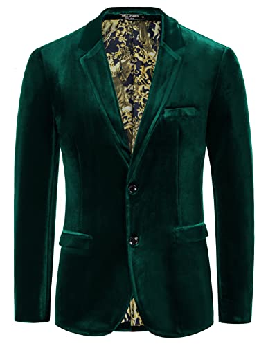 PJ PAUL JONES Herren-Blazer aus Samt, mit zwei Knöpfen, einfarbig, schmale Passform, für Abendessen, Abschlussball, Hochzeit, dunkelgrün, S von PJ PAUL JONES