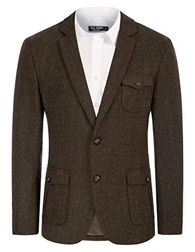 PJ PAUL JONES Herren Blazer aus britischer Wollmischung, Patchwork, Tweed, Sportmäntel, Brown-Update, L von PJ PAUL JONES