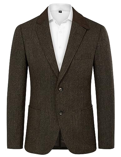 PJ PAUL JONES Herren-Blazer mit Fischgrätenmuster, Vintage-Tweed-Wollmischung, Sport-Mantel, dark coffee, M von PJ PAUL JONES