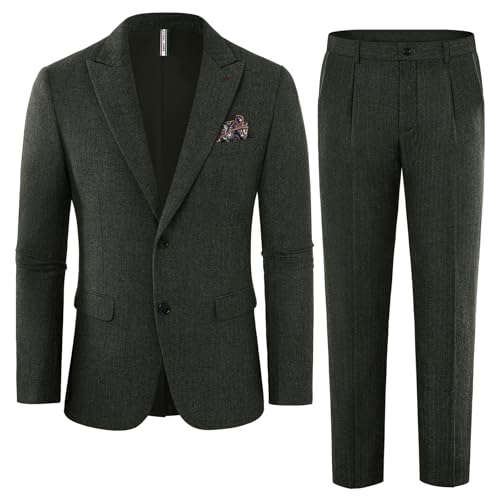 PJ PAUL JONES Herren Business Anzug Set 2 Teilig Blazer mit Hose Kerbkragen Modern Anzüge Armeegrün XXL von PJ PAUL JONES