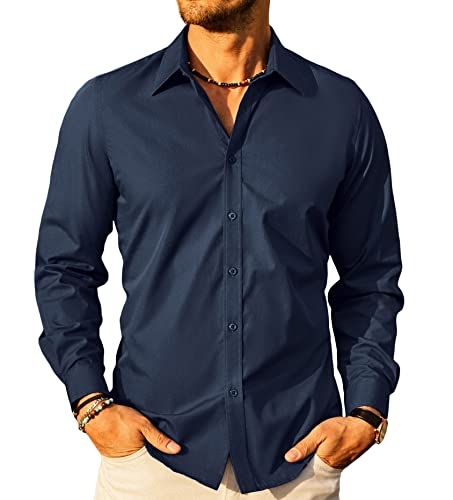 PJ PAUL JONES Herren Businesshemd Langarm Anzugshemd Einfarbige Freizeithemd für Business (Marineblau, 4XL) von PJ PAUL JONES