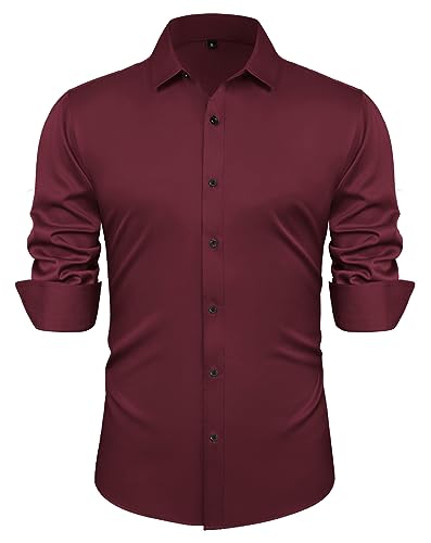 PJ PAUL JONES Herren Businesshemd Regular Fit Langarm Einfarbig Freizeithemd Hemden (Weinrot, S) von PJ PAUL JONES