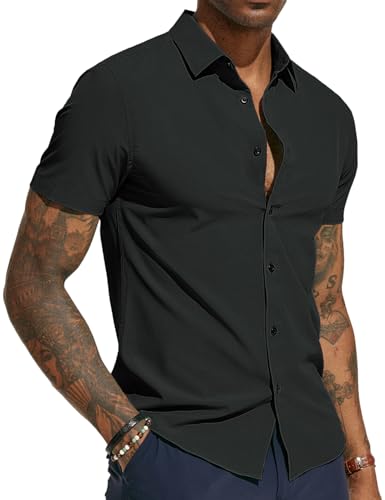 PJ PAUL JONES Herren Casual Button Down Shirts Kurzarm Regular Fit Kleid Shirts Faltenfrei Stretch Shirts, carbon schwarz, XL PJ PAUL JONES Herren Casual Button Down Shirts Kurzarm Regular Fit Kleid Shirts Faltenfrei Stretch Shirts, carbon schwarz, XL von PJ PAUL JONES