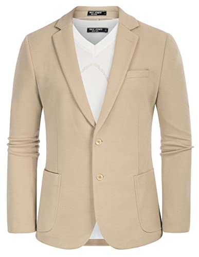 PJ PAUL JONES Herren Casual Knit Blazer Anzug Jacken Zwei Knöpfe Leicht Ungefüttert Sport Mantel, Beige, L von PJ PAUL JONES