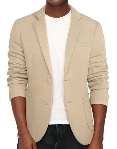 PJ PAUL JONES Herren Casual Knit Blazer Anzug Jacken Zwei Knöpfe Leicht Ungefüttert Sport Mantel, Beige, M von PJ PAUL JONES