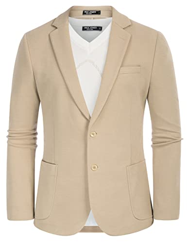 PJ PAUL JONES Herren Casual Knit Blazer Anzug Jacken Zwei Knöpfe Leicht Ungefüttert Sport Mantel, Beige, XL von PJ PAUL JONES