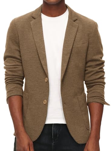 PJ PAUL JONES Herren Casual Knit Blazer Anzug Jacken Zwei Knöpfe Leicht Ungefüttert Sport Mantel, Braun, M von PJ PAUL JONES