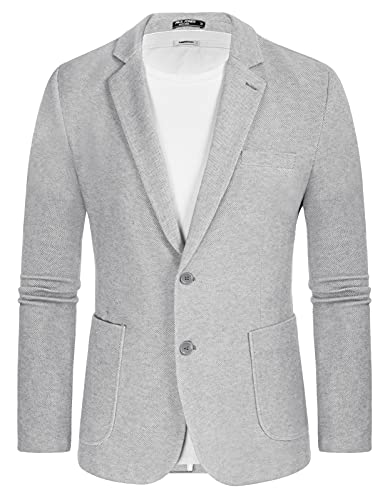 PJ PAUL JONES Herren Casual Knit Blazer Anzug Jacken Zwei Knopf Leicht Ungefüttert Sport Mantel, Hellgrau, L von PJ PAUL JONES