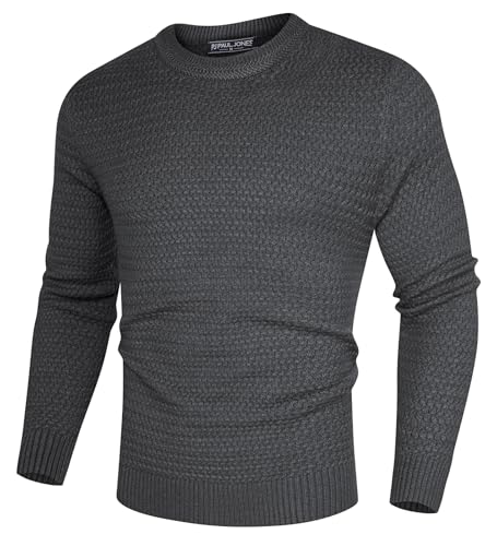 PJ PAUL JONES Herren Casual Pullover Regular Fit Basic Strickpullover mit Rundhalsausschnitt Dunkelgrau XXL von PJ PAUL JONES