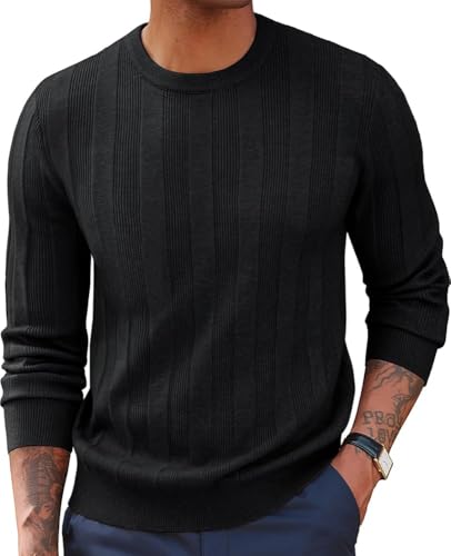 PJ PAUL JONES Herren Feinstrick Pullover Lässige Rundhals Langarm Strickpullover Schwarz XL von PJ PAUL JONES