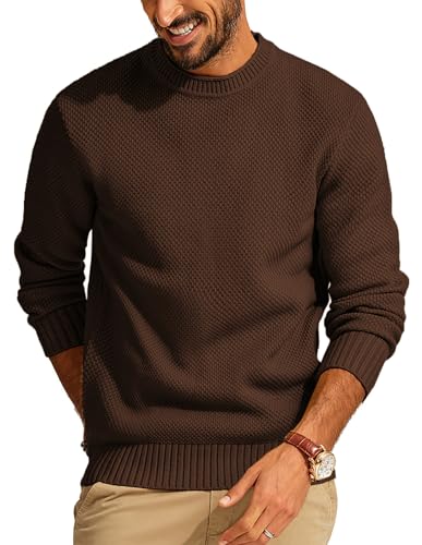 PJ PAUL JONES Herren Feinstrick Pullover Langarm Regular Fit Strickpullover mit Rundhals (Dunkelbraun, S) von PJ PAUL JONES