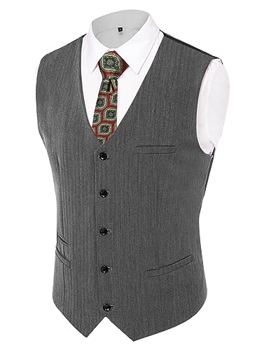 PJ PAUL JONES Herren Fischgräten-Anzugweste Casual Westen Weste für Hochzeit Party, grau dunkel, Small von PJ PAUL JONES