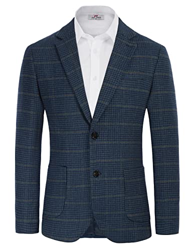 PJ PAUL JONES Herren Fischgrätenmuster Tweed Blazer Britische Wollmischung Sport Mantel Jacke, blau, XL von PJ PAUL JONES