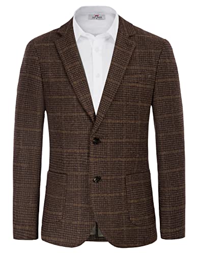 PJ PAUL JONES Herren Fischgrätenmuster Tweed Blazer Britische Wollmischung Sport Mantel Jacke, weinrot, M von PJ PAUL JONES