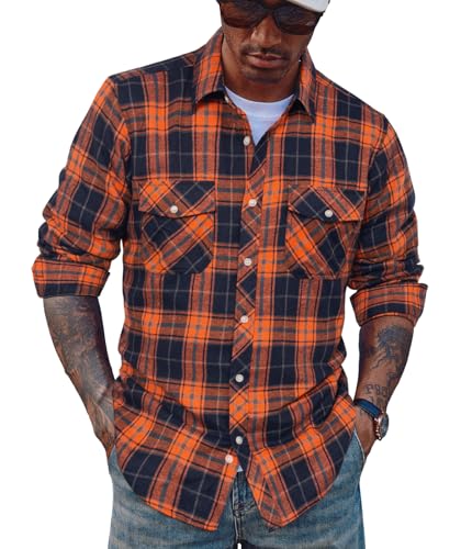 PJ PAUL JONES Herren Flanell Plaid Hemd Casual Langarm Button Down Shirts mit Taschen, Orange/Abendrot im Zickzackmuster (Sunset Chevron), Mittel von PJ PAUL JONES