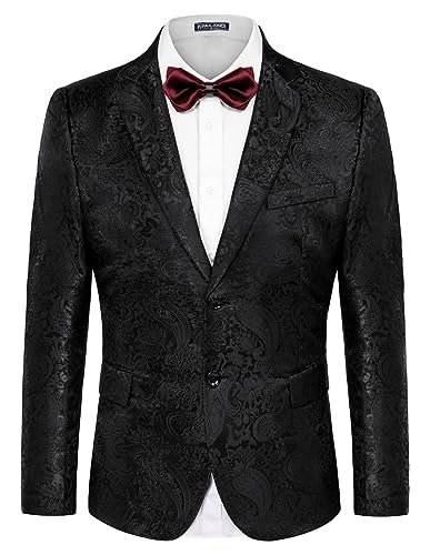 PJ PAUL JONES Herren Floral Smoking Anzugjacket Jacquard Sakko Smokingjacke für Party, Abschlussball, Abendessen von PJ PAUL JONES