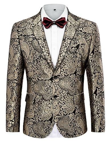 PJ PAUL JONES Herren Floral Smoking Blazer 2 Knopf Reverskragen Blumenblazer für Hochzeit (Gold, XL) von PJ PAUL JONES