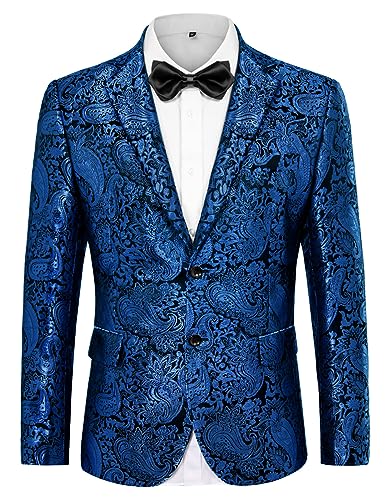 PJ PAUL JONES Herren Floral Smoking Blazer mit Stickerei Bestickt Anzug Jacke für Hochzeit (Blau, L) von PJ PAUL JONES