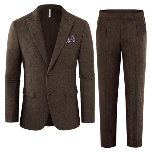 PJ PAUL JONES Herren Formeller Anzug Set Business Sakko Hose Kerbkragen Slim Fit Anzüge Braun L von PJ PAUL JONES