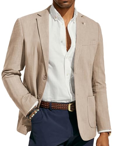 PJ PAUL JONES Herren Freizeit Leinen Blazer Business Sakko Sportlich Regular Fit 2 Knopf Anzugjacke (Khaki, 2XL) von PJ PAUL JONES