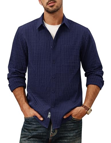 PJ PAUL JONES Herren Freizeithemden Langarm Button-Down-Hemd Dunkelblau L von PJ PAUL JONES
