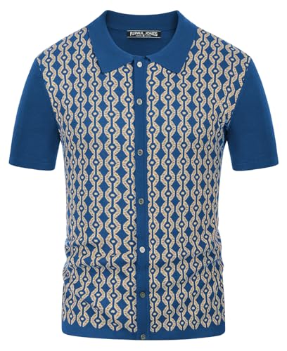PJ PAUL JONES Herren Golf Poloshirts Basic Kontrast Gestricktes Polohemd Freizeit Golfshirt (Blau, M) von PJ PAUL JONES
