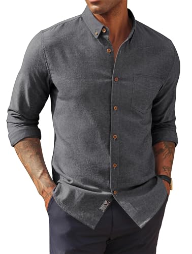 PJ PAUL JONES Herren Hemd Baumwolle Leinen Umlegekragen mit Knöpfen Langarm Freizeithemd Bürohemd Schwarz L von PJ PAUL JONES