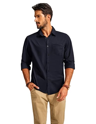 PJ PAUL JONES Herren Hemd Bügelfrei Langarm Regular Fit Hemd Trachtenhemd Business Casual Hemd mit Tasche Blau XXL von PJ PAUL JONES
