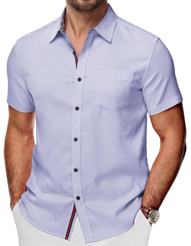 PJ PAUL JONES Herren Hemd Freizeithemd Baumwolle Klassisch Casual Kurzarm Hemd (Lila, S) von PJ PAUL JONES