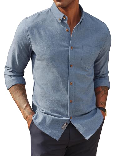 PJ PAUL JONES Herren Hemd Klassisches Langarmhemd Button-Down Freizeithemd Businesshemd Blau L von PJ PAUL JONES