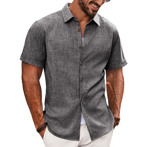 PJ PAUL JONES Herren Hemd Kurzarm Freizeithemd Regular Fit Shirt Strand Hemd für Sommer (Dunkelgrau, M) von PJ PAUL JONES