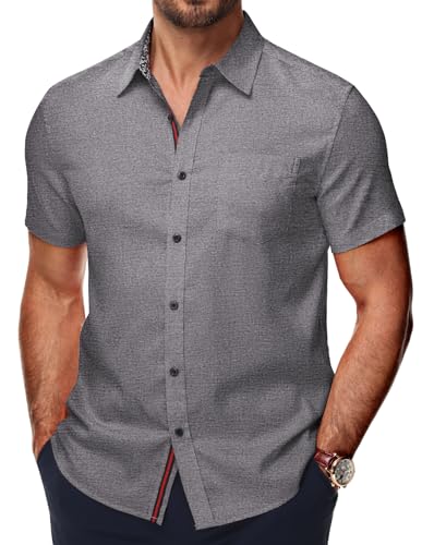 PJ PAUL JONES Herren Hemd Kurzarm Freizeithemd Sommer Casual Regular Fit Shirt (Dunkelgrau, L) von PJ PAUL JONES