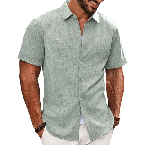 PJ PAUL JONES Herren Hemd Kurzarm Freizeithemd Sommer Casual Regular Fit Shirt Strandhemd (Hellgrün, L) von PJ PAUL JONES