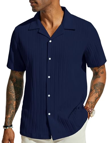 PJ PAUL JONES Herren Hemd Kurzarm Leichtes Sommerhemd Casual Kurzarmhemd Button Down Marineblau M von PJ PAUL JONES