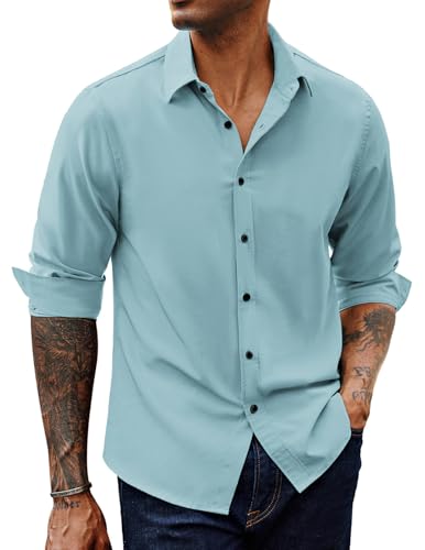 PJ PAUL JONES Herren Hemd Langarm Business Hemden Faltenfrei Regular Fit Stretch Freizeithemden (Hellblau, 2XL) von PJ PAUL JONES