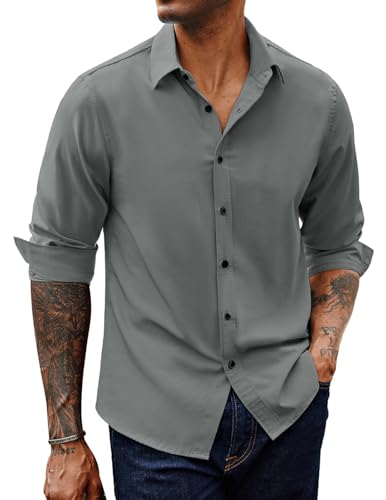 PJ PAUL JONES Herren Hemd Langarm Freizeithemd Regular Fit Businesshemden Klassisch Unifarben Hemden (Grau, S) von PJ PAUL JONES