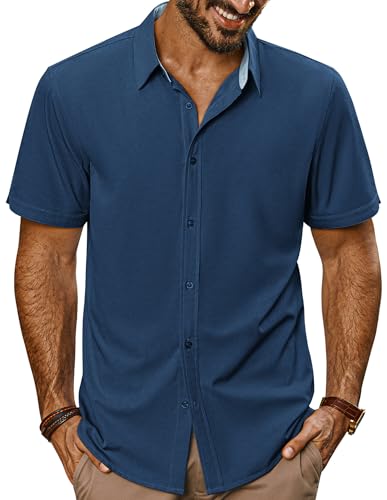 PJ PAUL JONES Herren Hemd Sommerhemd Kurzarm Bügelfreie Hemden Button Down Atmungsaktiv Leicht Dunkelblau S von PJ PAUL JONES