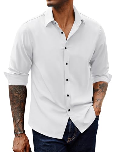 PJ PAUL JONES Herren Hemden Bügelfrei Regular fit Langarmhemd Stretch Freizeithemden Businesshemd (Weiß, S) von PJ PAUL JONES