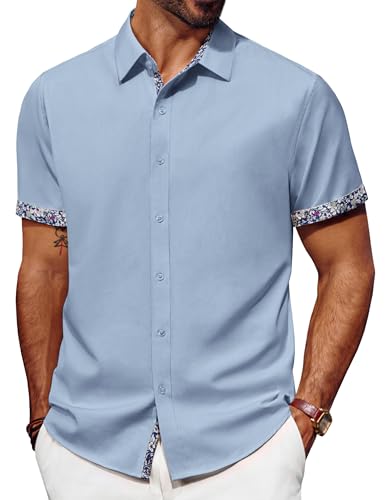 PJ PAUL JONES Kurzarmhemd Herren Trachtenhemd Herren Bügelfreie Freizeithemden für Herren Hellblau XXL von PJ PAUL JONES