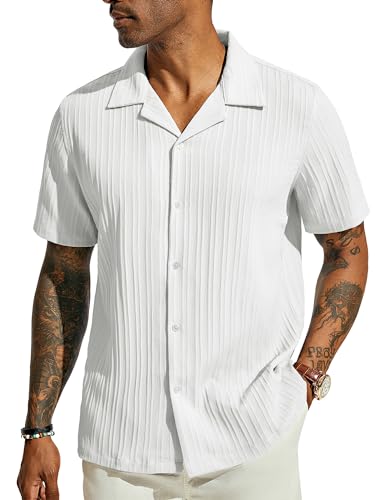 PJ PAUL JONES Weißes Hemd Herren Kurzarm Leichtes Sommerhemd Casual Kurzarmhemd Button Down Weiß L von PJ PAUL JONES