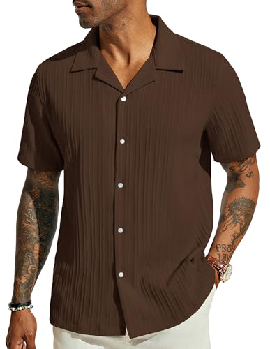 PJ PAUL JONES Herren Hemden Kurzarm Leichtes Sommerhemd Casual Hemd Button Down Braun S von PJ PAUL JONES